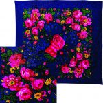 Navy floral metallic flower square scarf – 30 inch acrylic scarf