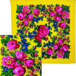 Yellow floral metallic flower square scarf – 30 inch acrylic scarf