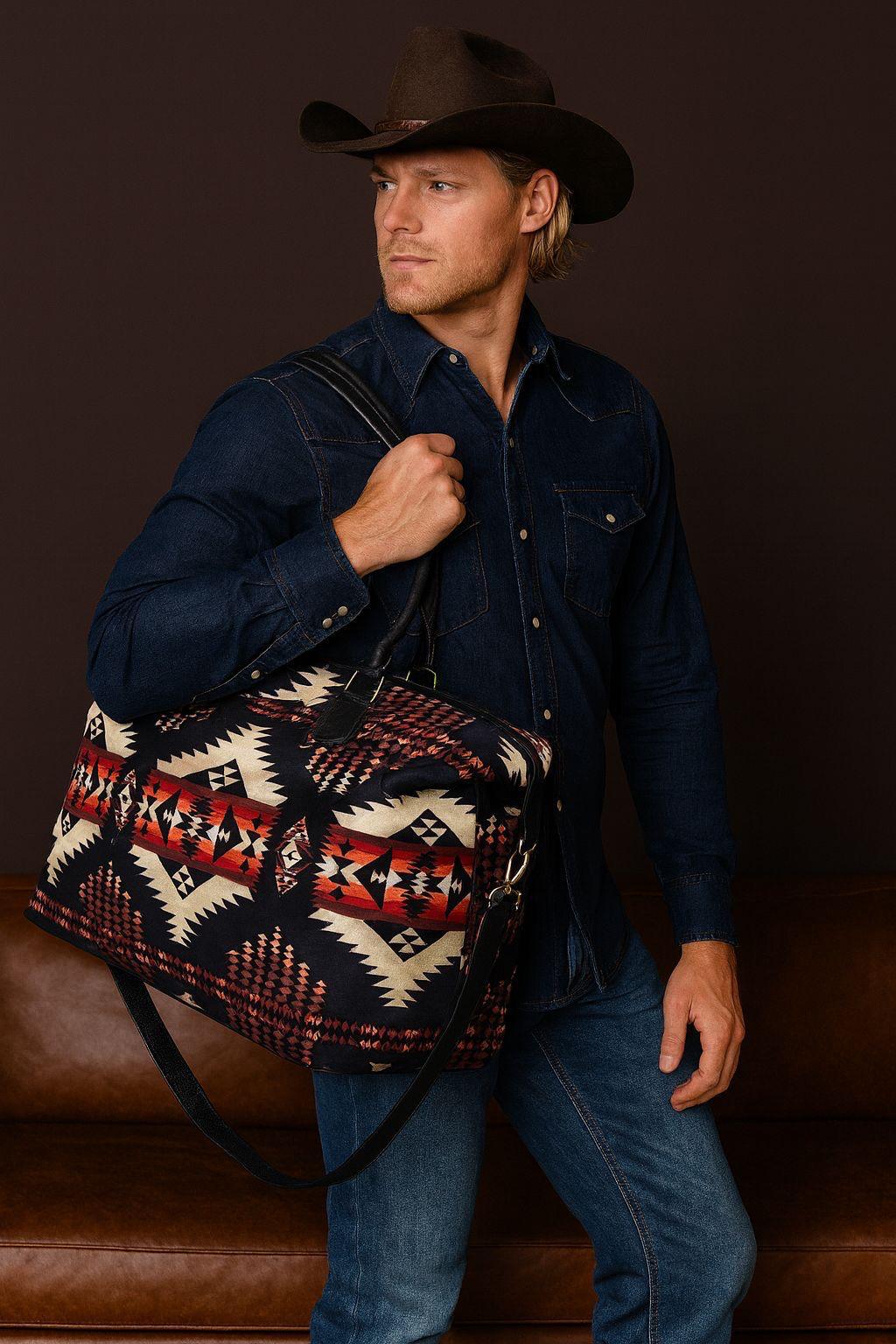 Southwest-Inspired PU Leather Duffle Bag,  White River Design  Black/Brown