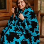 Turquoise Cowhide Plush Blanket 2- Ply Ultra Soft Full Size