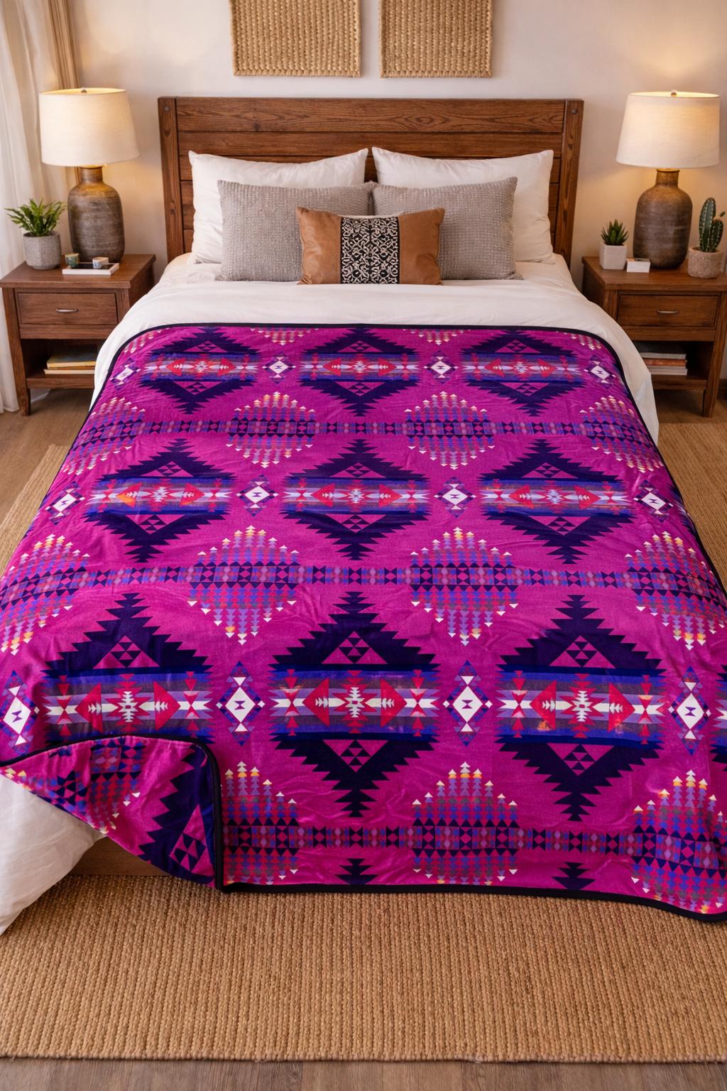 Full 2 Ply Plush Blanket 60X80 Inch White River Pink