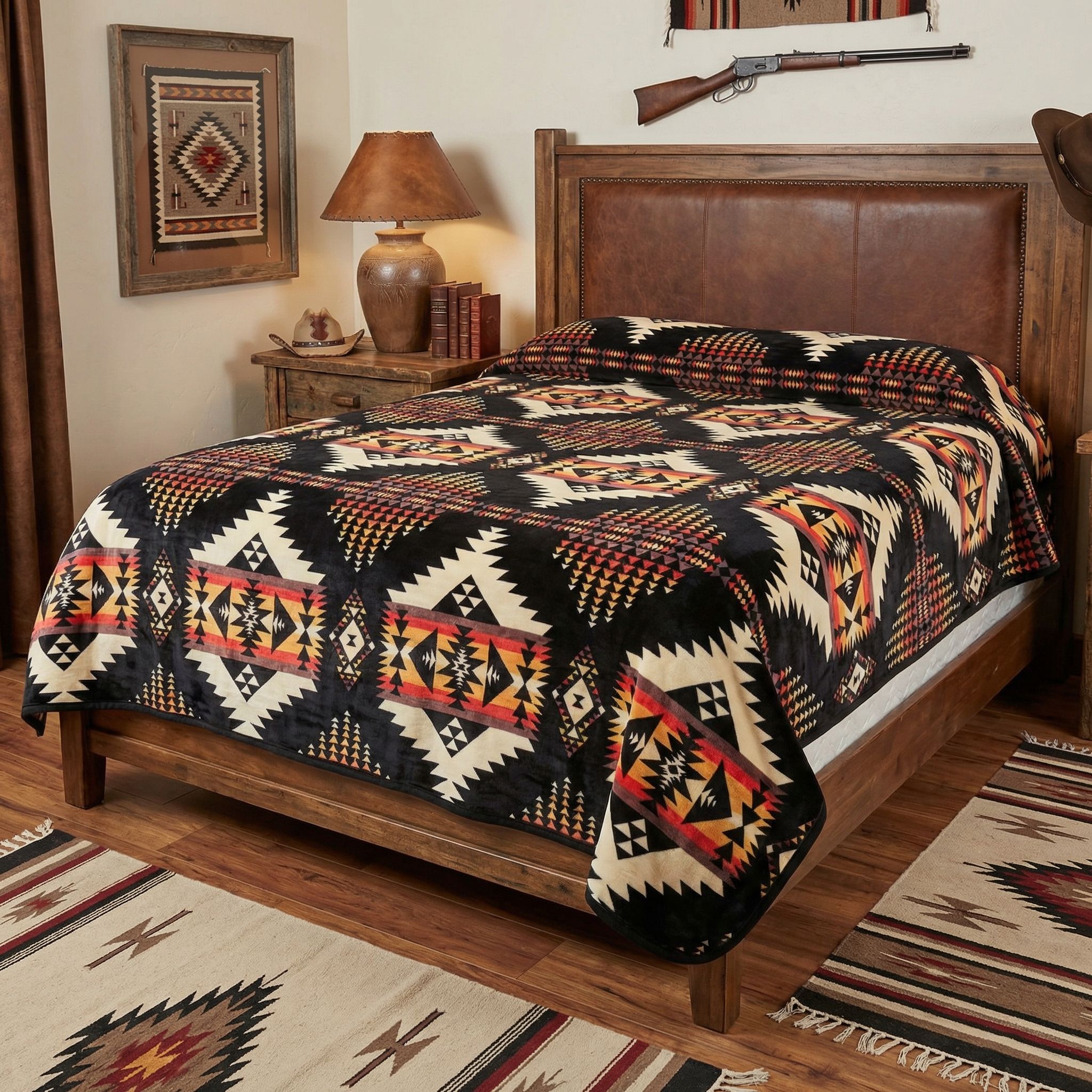 White River Design Reversible Plush Blanket – King Size BlackBRN