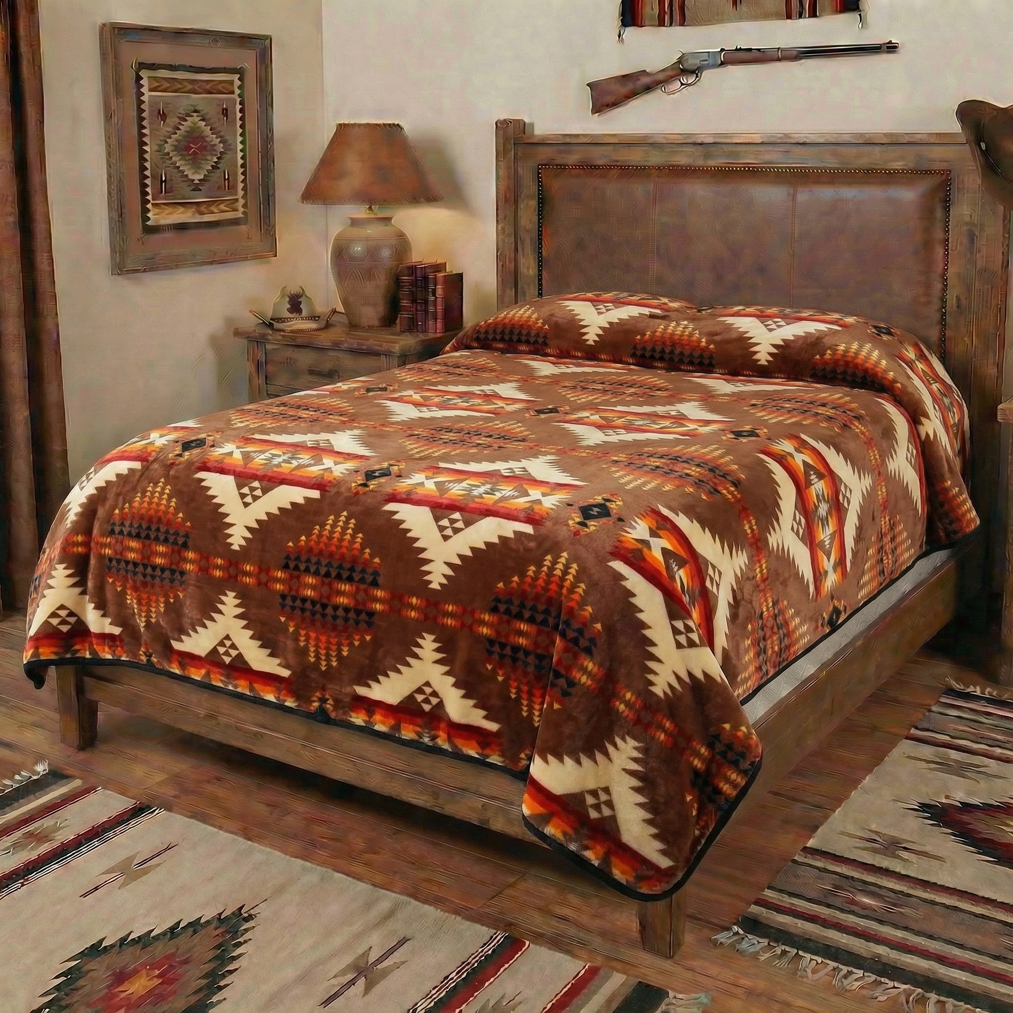 White River Design Reversible Plush Blanket – King Size Blanket Brown