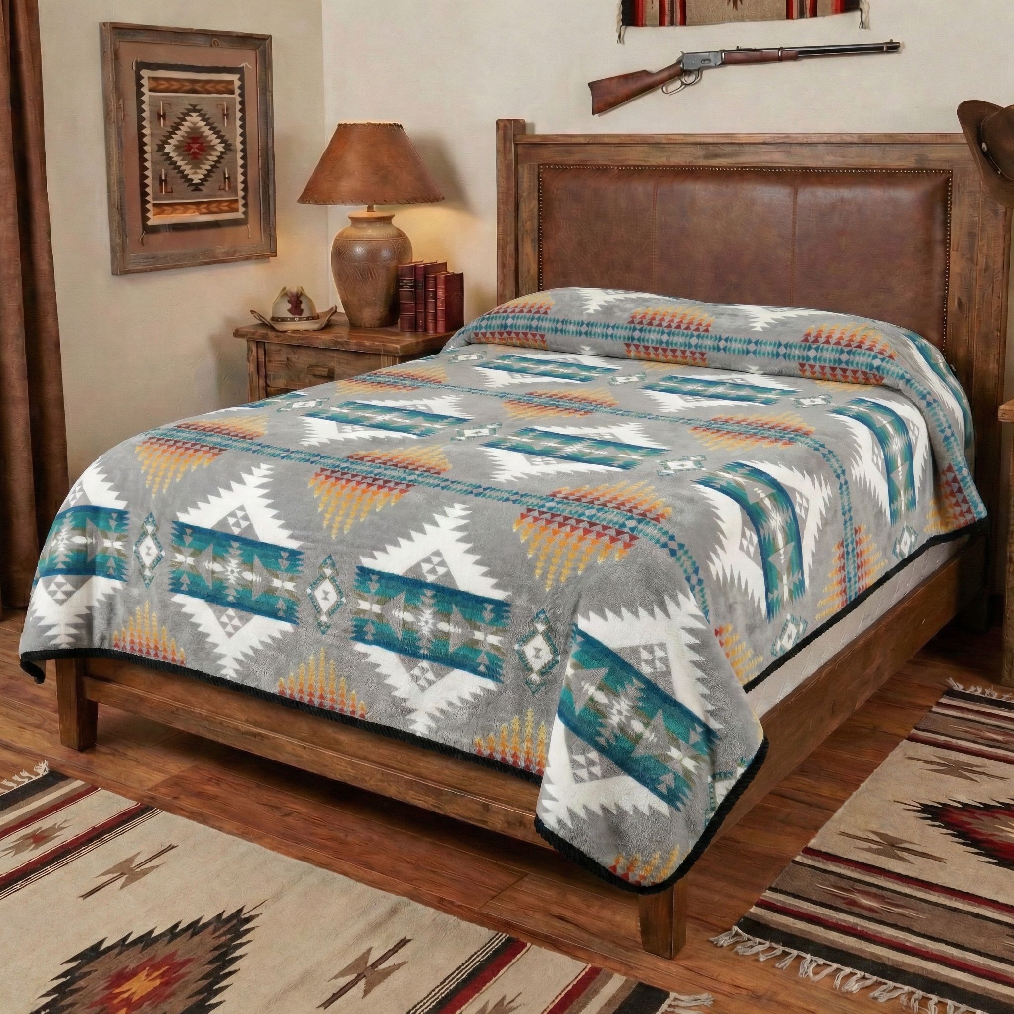 White River Design Reversible Plush Blanket – King Size Blanket Gray