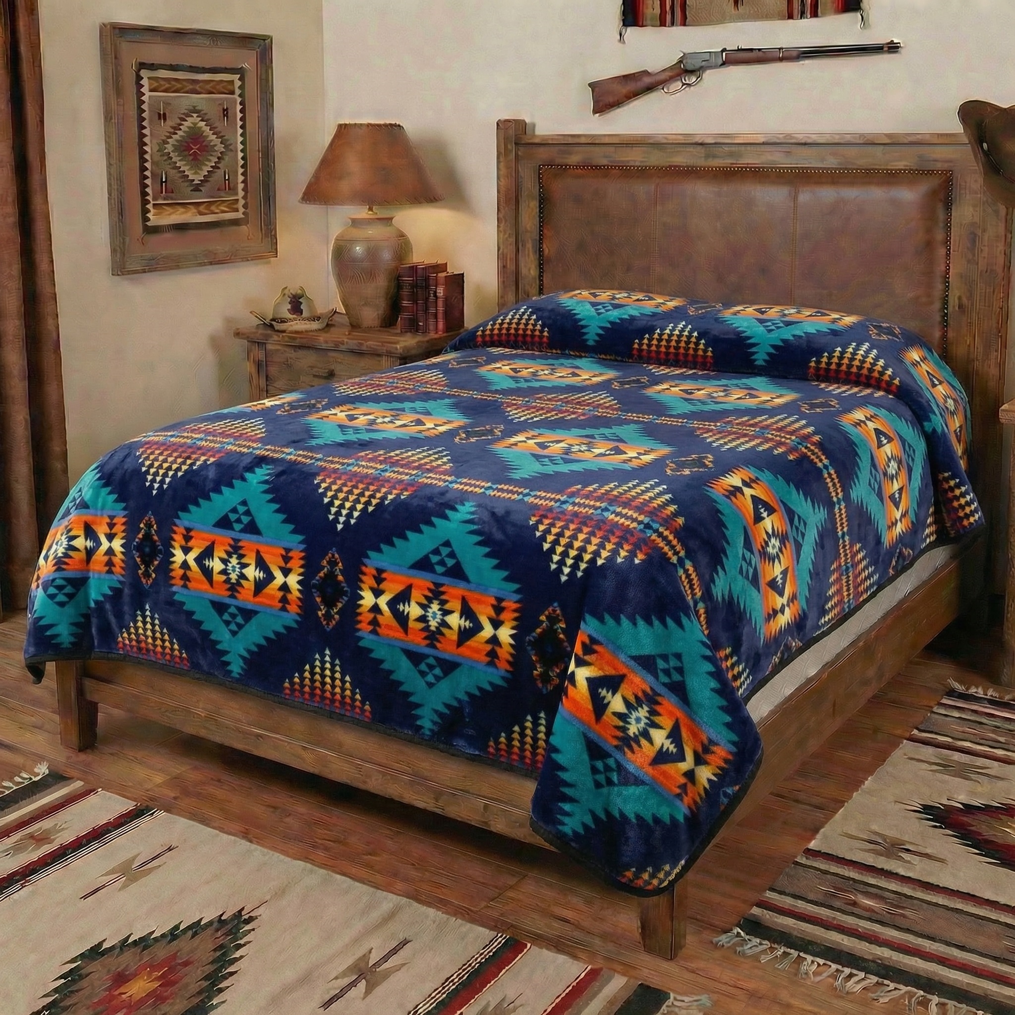 White River Design Reversible Plush Blanket – King Size Blanket MidNight Blue