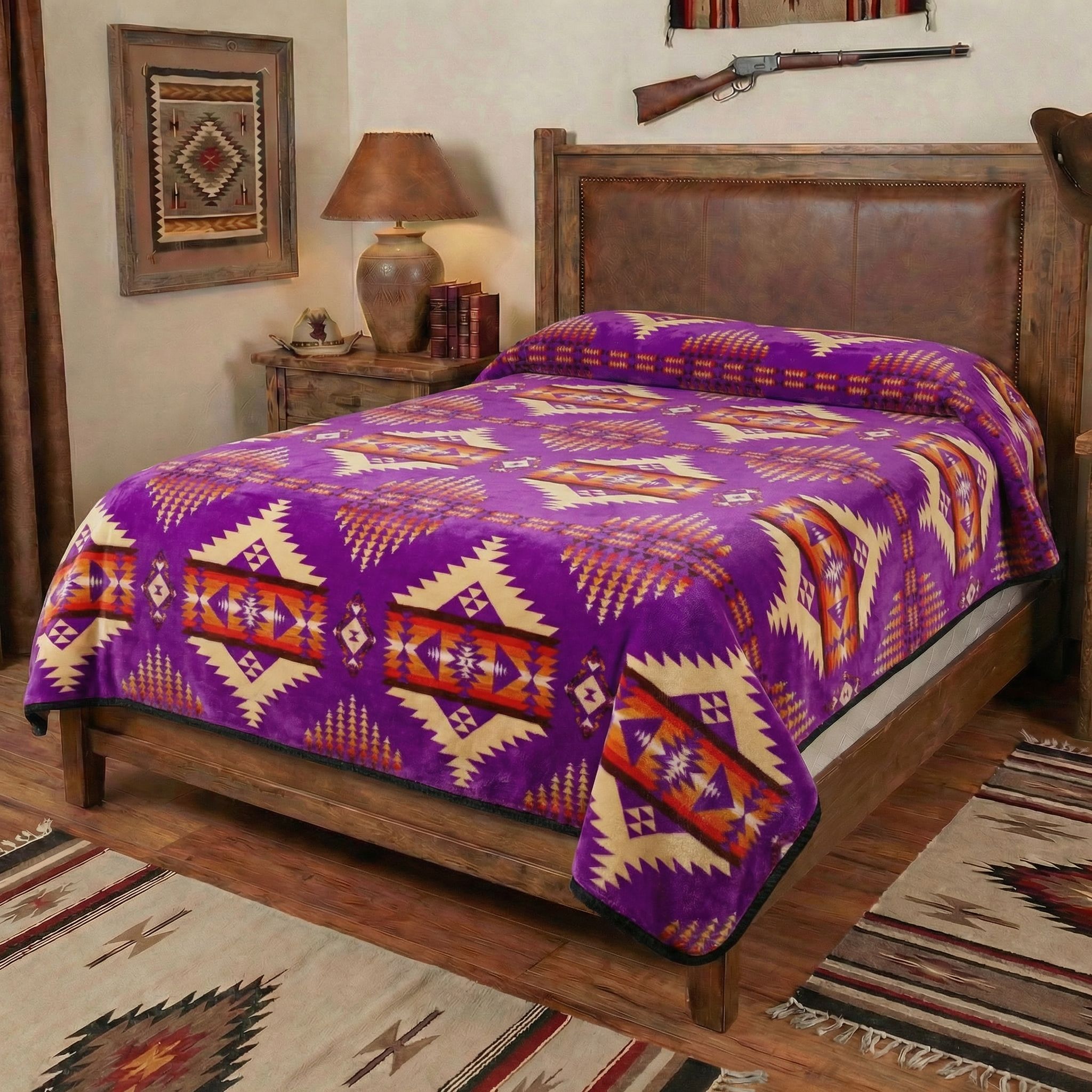 White River – Queen Reversible Flannel Fleece Blanket Purple
