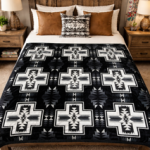 Santa Fe Native King Plush Blanket – Reversible-Black/White