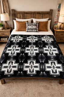 Santa Fe Native King Plush Blanket – Reversible-Black/White