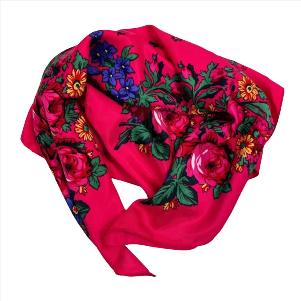 Pink Floral Metallic Scarf – 30” Square Acrylic Fashion Scarf