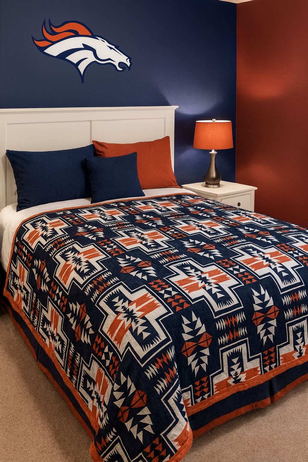 2 PLY Flannel Blanket Full Size Santa Fe Design ,Broncos