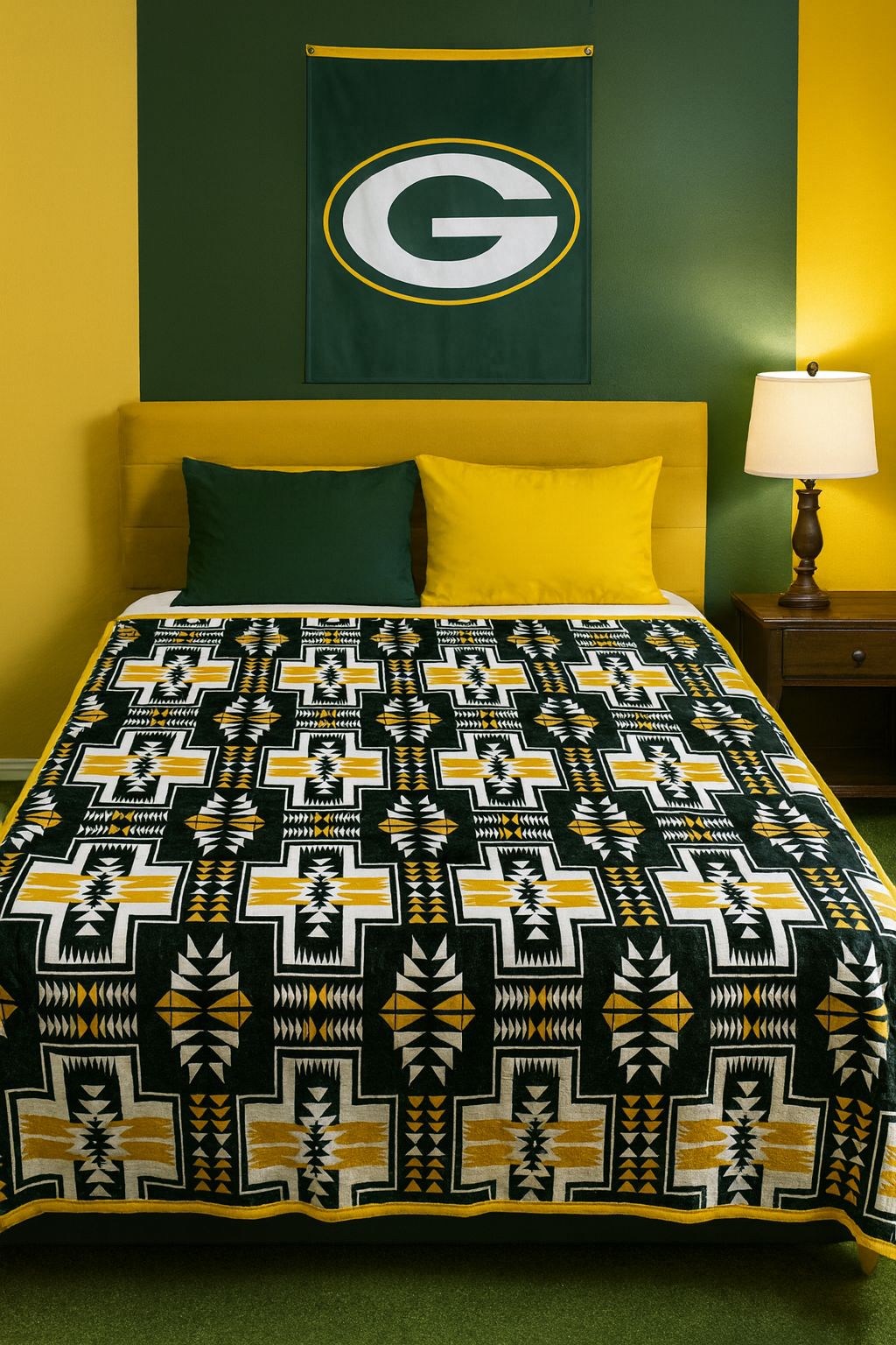 2 PLY Flannel Blanket Full Size Santa Fe Design ,Packers