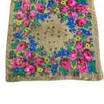 Khaki Floral Metallic Scarf – 30” Square Acrylic Fashion Scarf