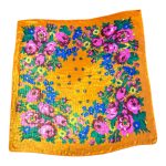 Orange Floral Metallic Scarf – 30” Square Acrylic Fashion Scarf