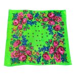 Lime Green Floral Metallic Scarf – 30” Square Acrylic Fashion Scarf