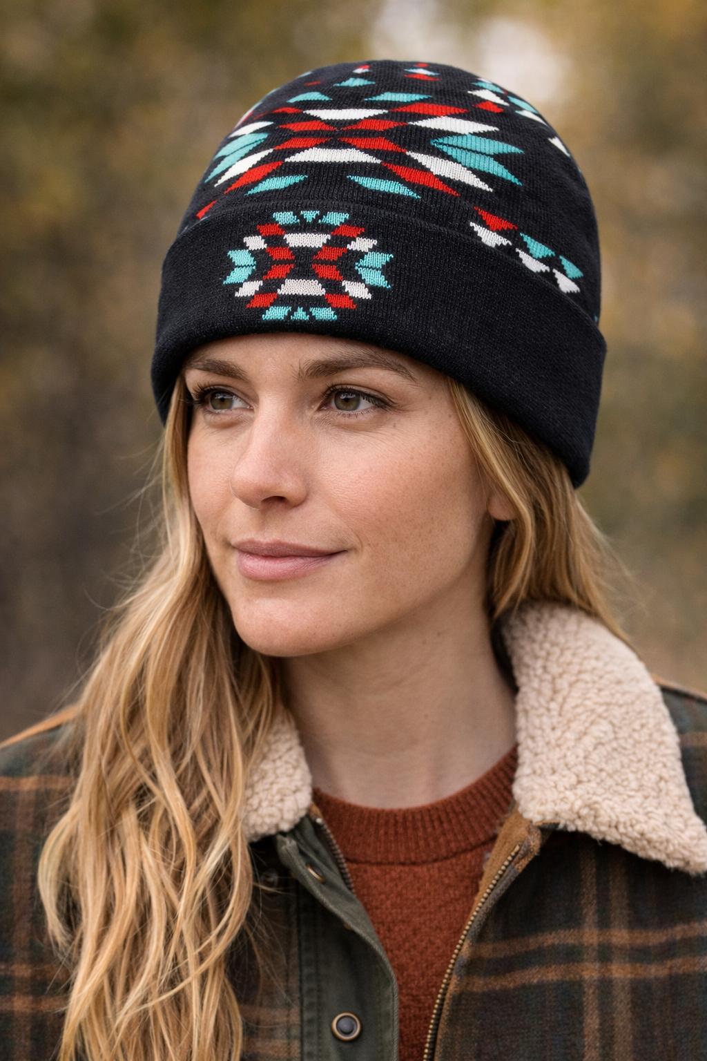 Southwest Pattern Beanie – Black Multi BEN-23