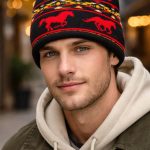 Running Horse Knit Beanie – Black/Red BEN-21