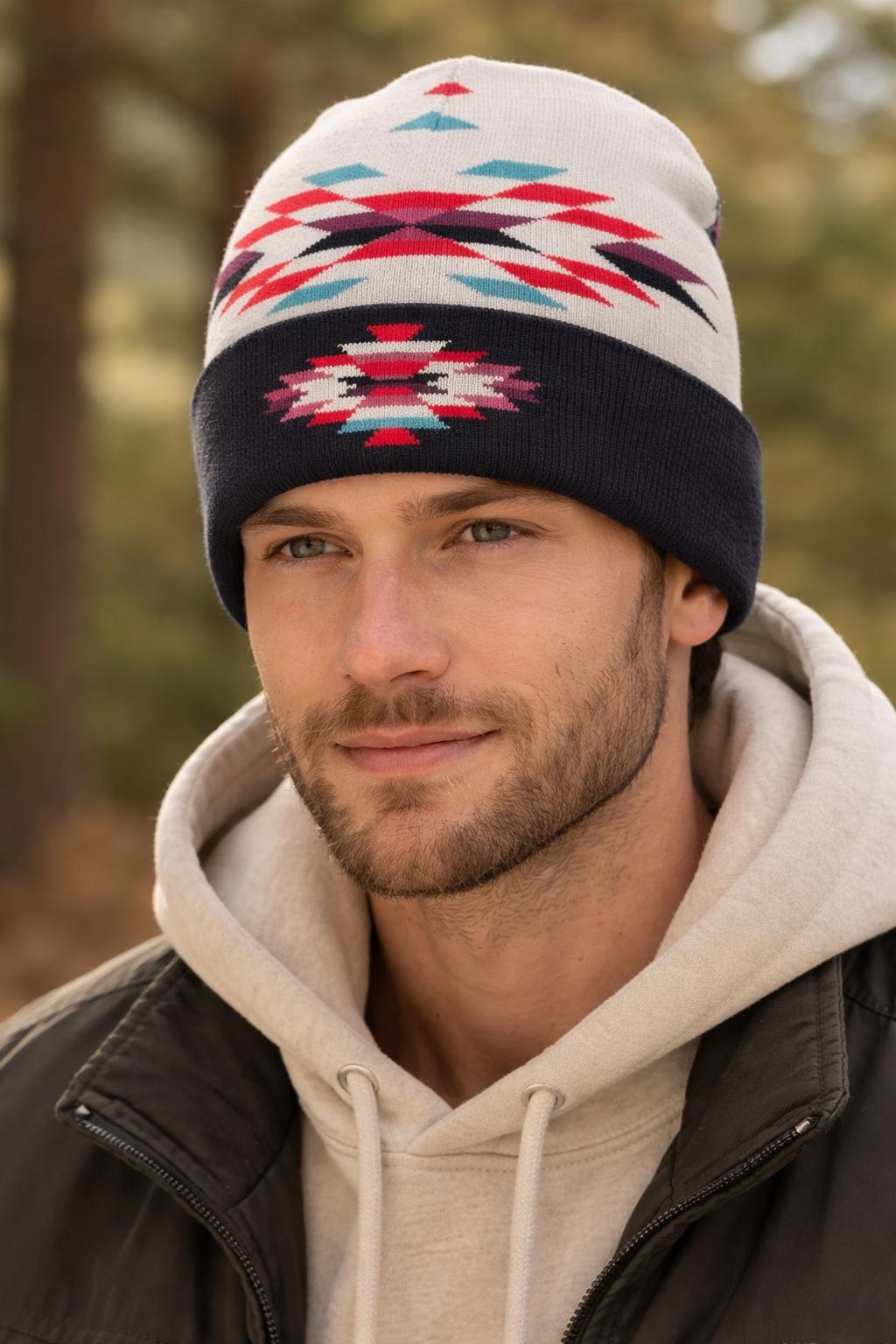 Southwest Design Beanie – Red Cream BEN-30