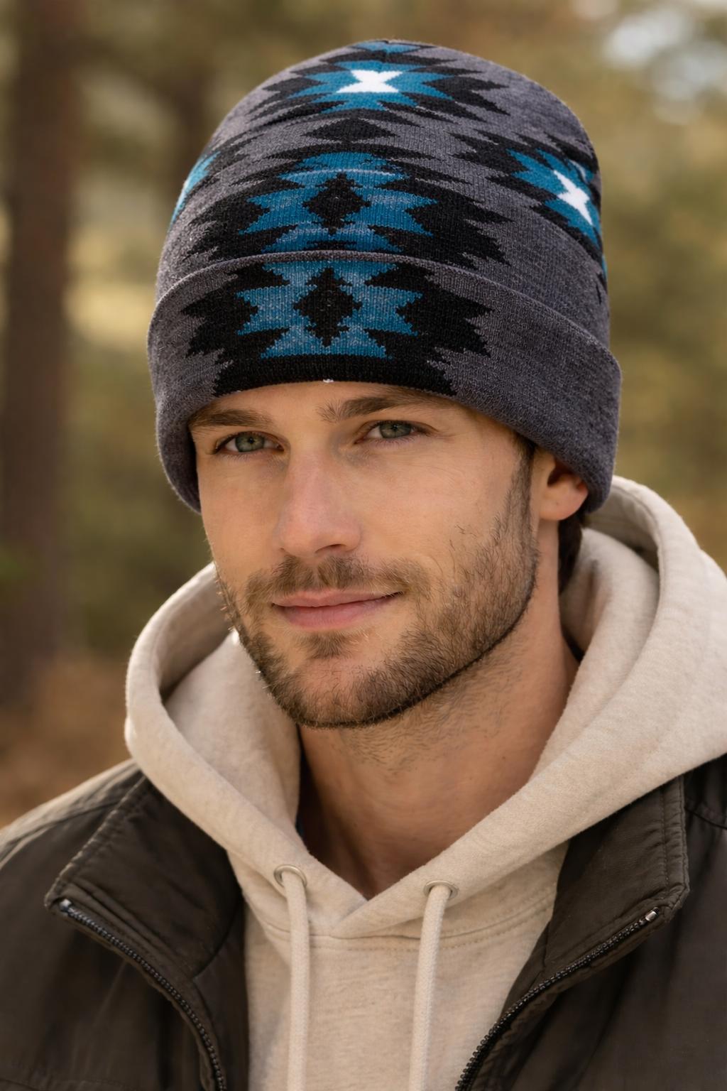 Southwest Design Beanie – Dark Gray Turquoise BEN-25