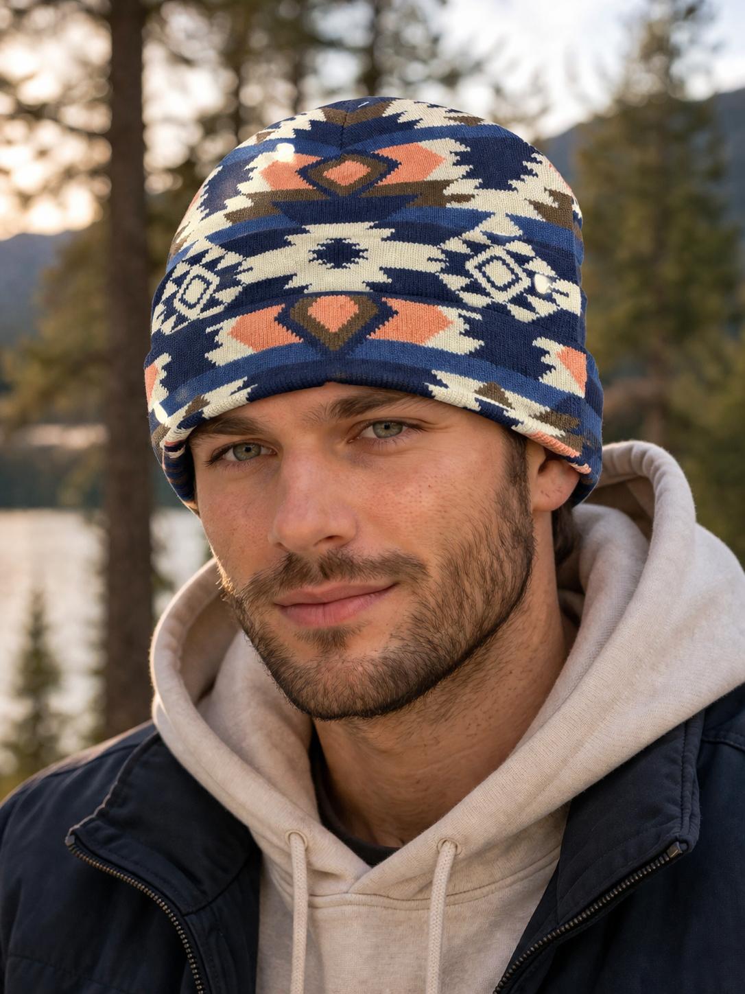 Southwest Design Beanie – Navy Tan BEN-27